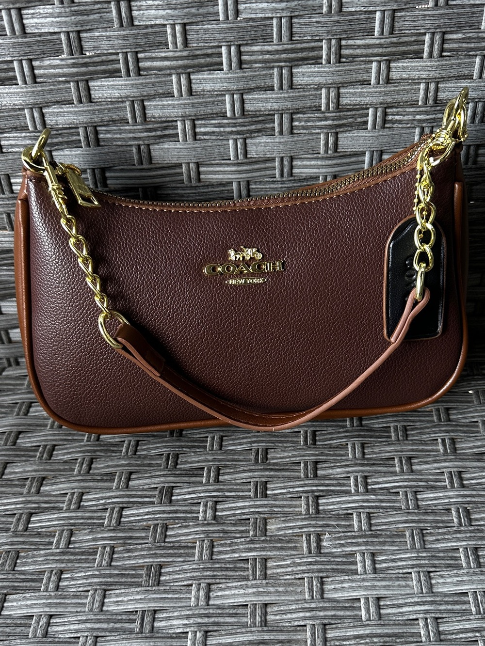 Coach Brown Pebble Leather Shoulder Bag with Gold Hardware